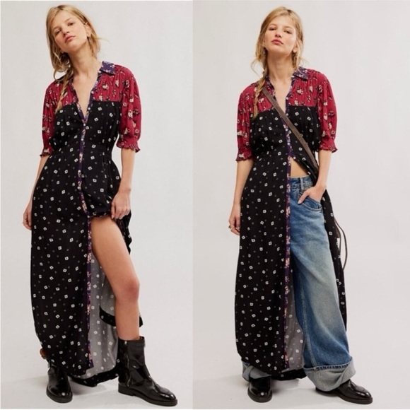 Free People Nora Midi Dress Black Floral - Picture 4 of 13